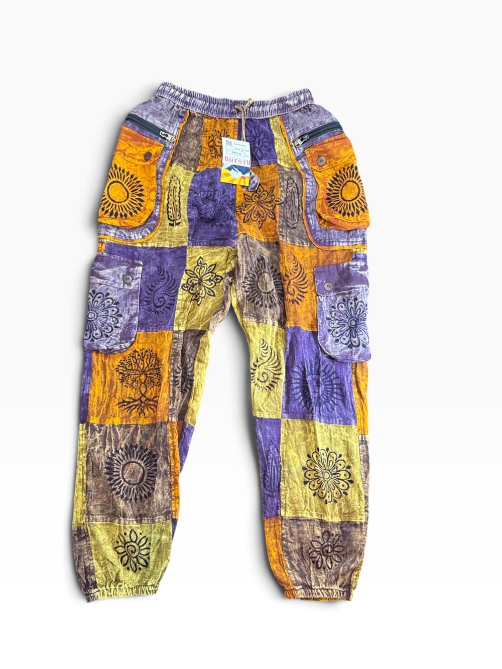 Rising International Patchwork Cargo Pants - Purple, Yellow, Brown